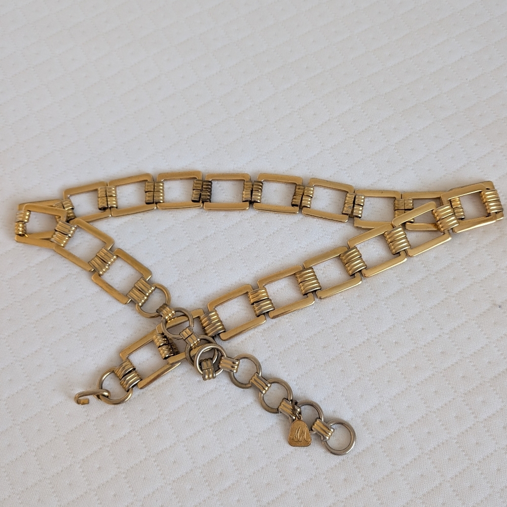Morris Moskowitz Vintage MM Signed Chain Belt Gold Tone Rectangle Links Size 34"